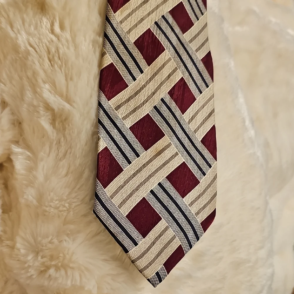 Elegant Burgundy, Beige,‎ Gray Men's Tie By ANGELINO ITALY 100% SILK